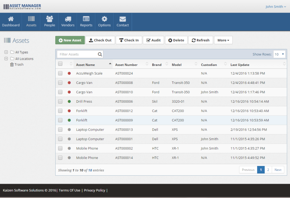 screenshot of Kaizen Asset Manager Web Edition